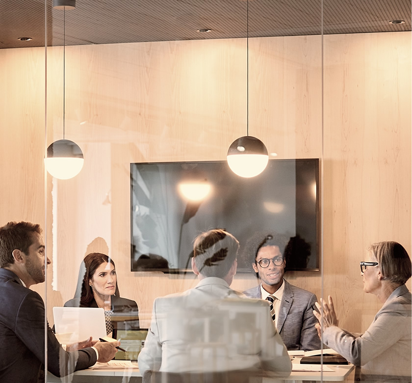 Senior businesswoman explaining strategy with colleagues in board room