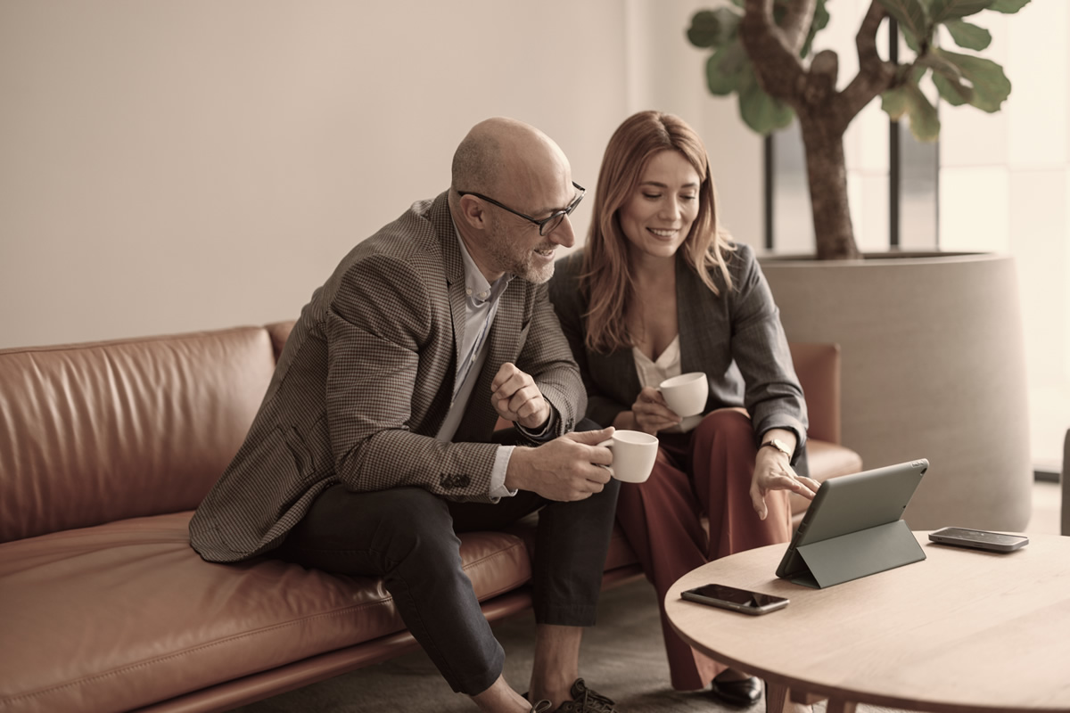Engaging Conversation over coffee and tablet